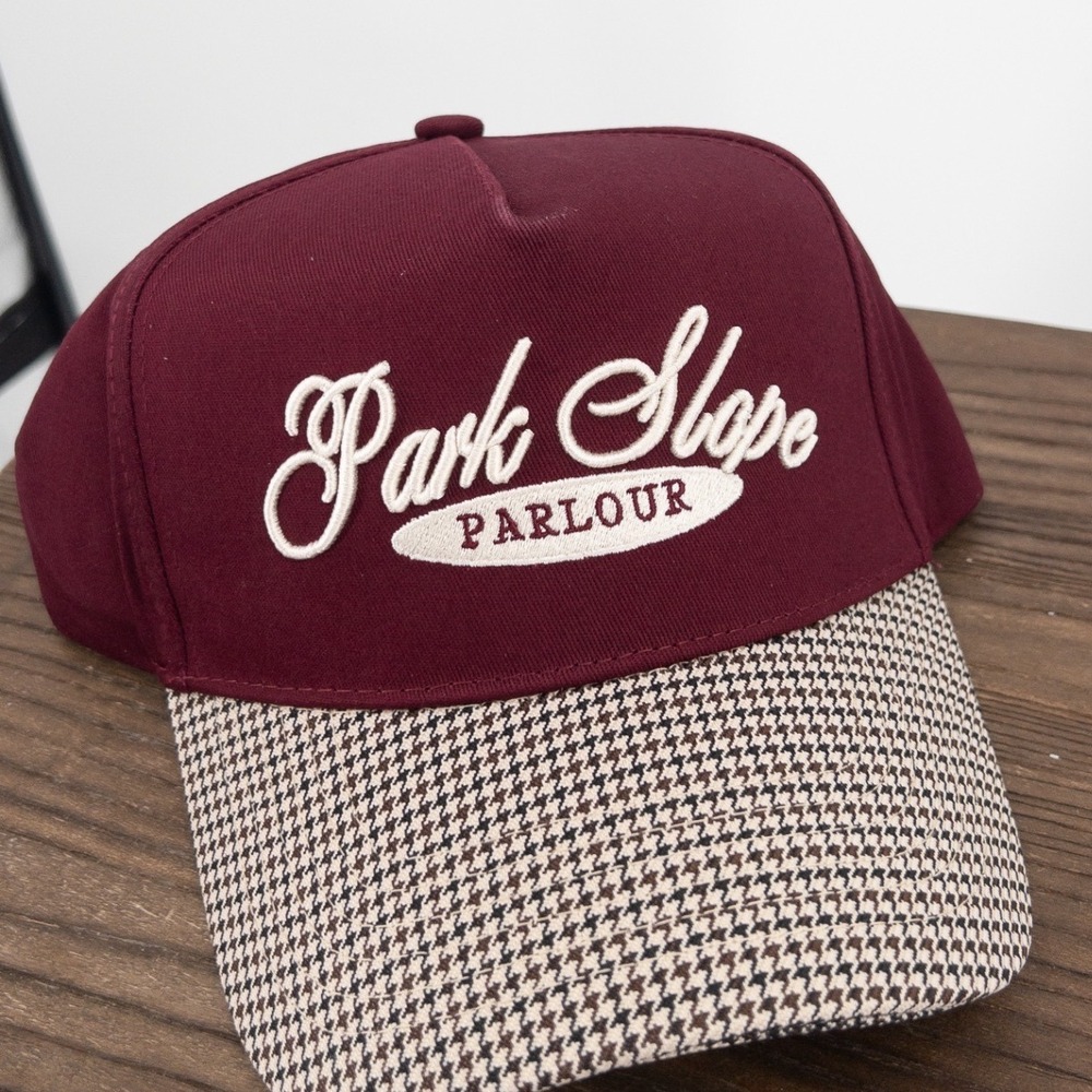 KenzKustomz x Anthropologie Park Slope Parlour Hat Burgundy Houndstooth Snapback
